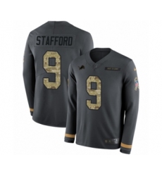 Youth Nike Detroit Lions #9 Matthew Stafford Limited Black Salute to Service Therma Long Sleeve NFL Jersey