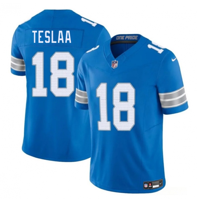 Men's Detroit Lions #18 Isaac TeSlaa Blue 2025 Draft F.U.S.E. Vapor Limited Football Stitched Jersey