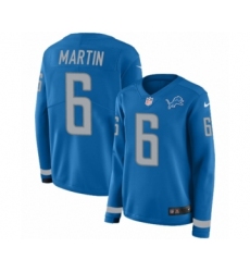 Women's Nike Detroit Lions #6 Sam Martin Limited Blue Therma Long Sleeve NFL Jersey