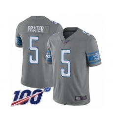 Men's Detroit Lions #5 Matt Prater Limited Steel Rush Vapor Untouchable 100th Season Football Jersey