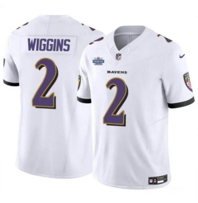 Men's Baltimore Ravens #2 Nate Wiggins White 2024 With Dradt F.U.S.E Vapor Limited Football Jersey