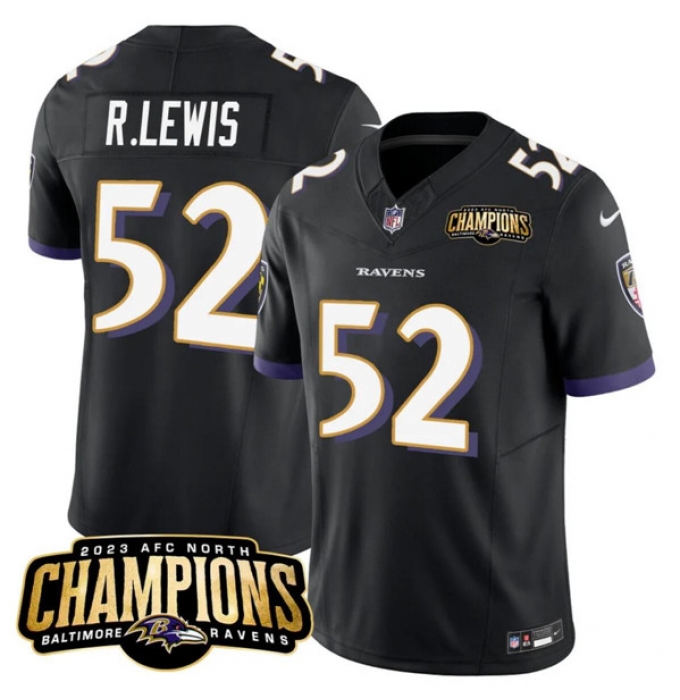 Men's Baltimore Ravens #52 Ray Lewis Black 2023 F.U.S.E. AFC North Champions Vapor Limited Football Stitched Jersey