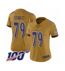 Women's Baltimore Ravens #79 Ronnie Stanley Limited Gold Inverted Legend 100th Season Football Jersey