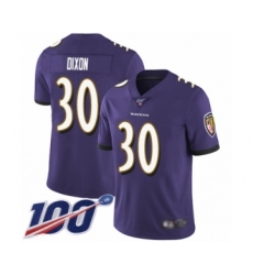 Men's Baltimore Ravens #30 Kenneth Dixon Purple Team Color Vapor Untouchable Limited Player 100th Season Football Jersey