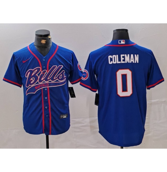Men's Buffalo Bills #0 Keon Coleman Blue With Cool Base Stitched Baseball Jersey