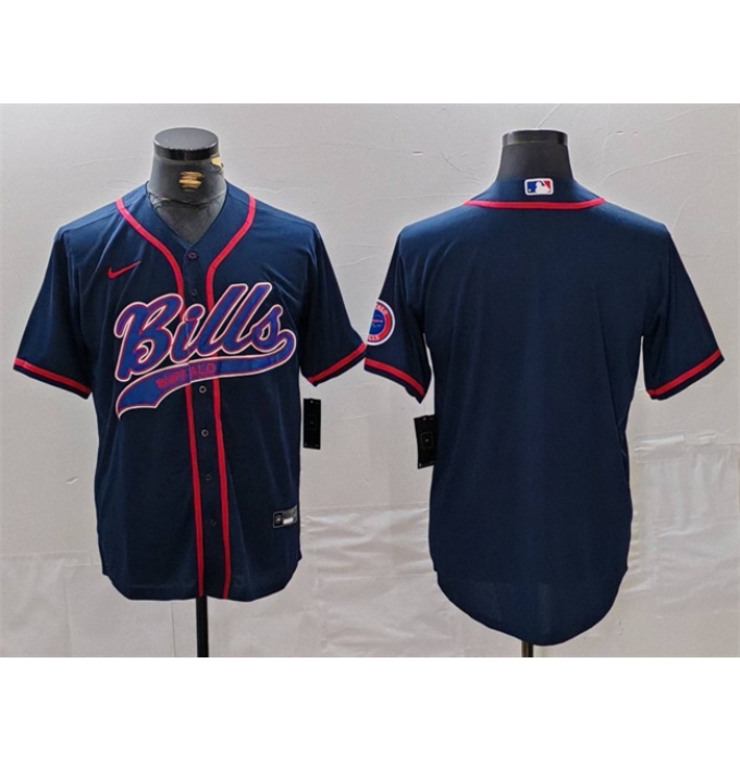 Men's Buffalo Bills Blank Navy With Cool Base Stitched Baseball Jersey
