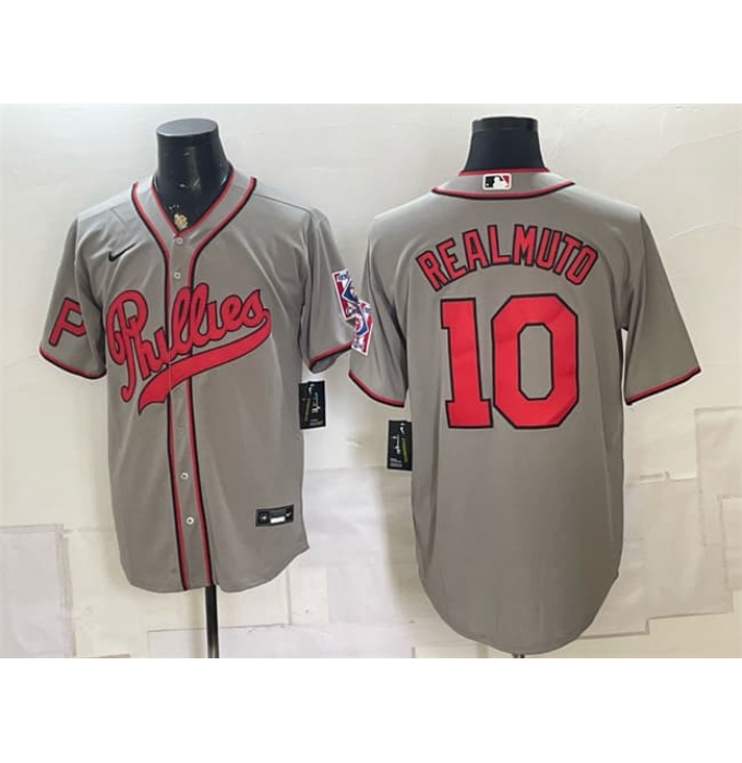 Men's Philadelphia Phillies #10 J.T. Realmuto Gray 2026 Field of Dreams Stadium Stitched Baseball Jersey