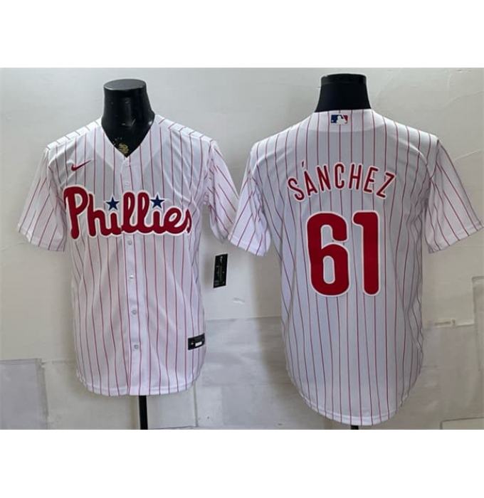 Men's Philadelphia Phillies #61 Cristopher Sánchez White Cool Base Stitched Jersey