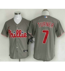 Men's Philadelphia Phillies #7 Trea Turner Grey Cool Base Stitched Baseball Jersey
