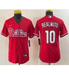 Youth Philadelphia Phillies #10 JT Realmuto Red Stitched MLB Cool Base Nike Jersey