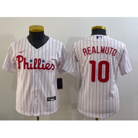 Youth Philadelphia Phillies #10 JT Realmuto White Stitched MLB Cool Base Nike Jersey