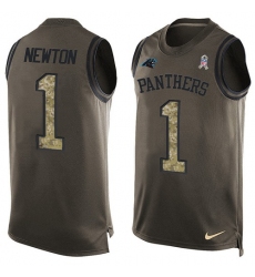 Men's Nike Carolina Panthers #1 Cam Newton Limited Green Salute to Service Tank Top NFL Jersey
