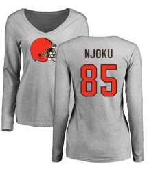 NFL Women's Nike Cleveland Browns #85 David Njoku Ash Name & Number Logo Long Sleeve T-Shirt
