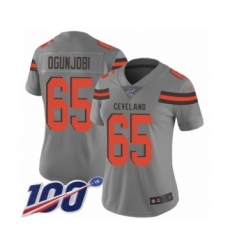 Women's Cleveland Browns #65 Larry Ogunjobi Limited Gray Inverted Legend 100th Season Football Jersey
