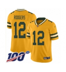 Men's Green Bay Packers #12 Aaron Rodgers Limited Gold Inverted Legend 100th Season Football Jersey