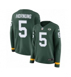 Women's Nike Green Bay Packers #5 Paul Hornung Limited Green Therma Long Sleeve NFL Jersey
