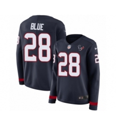 Women's Nike Houston Texans #28 Alfred Blue Limited Navy Blue Therma Long Sleeve NFL Jersey