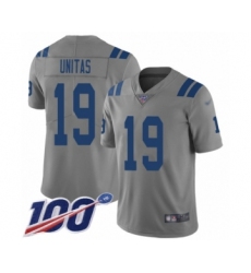 Men's Indianapolis Colts #19 Johnny Unitas Limited Gray Inverted Legend 100th Season Football Jersey