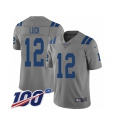 Men's Nike Indianapolis Colts #12 Andrew Luck Limited Gray Inverted Legend 100th Season NFL Jersey