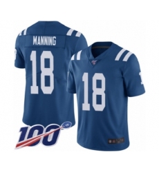 Men's Indianapolis Colts #18 Peyton Manning Royal Blue Team Color Vapor Untouchable Limited Player 100th Season Football Jersey