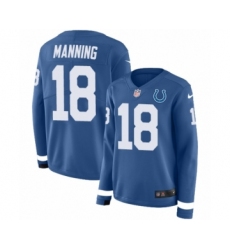 Women's Nike Indianapolis Colts #18 Peyton Manning Limited Blue Therma Long Sleeve NFL Jersey