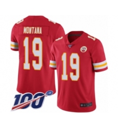 Men's Kansas City Chiefs #19 Joe Montana Red Team Color Vapor Untouchable Limited Player 100th Season Football Jersey
