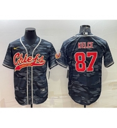 Men's Kansas City Chiefs Blank #87 Travis Kelce Grey Navy Camo With Patch Cool Base Stitched Baseball Jersey
