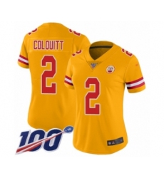Women's Kansas City Chiefs #2 Dustin Colquitt Limited Gold Inverted Legend 100th Season Football Jersey